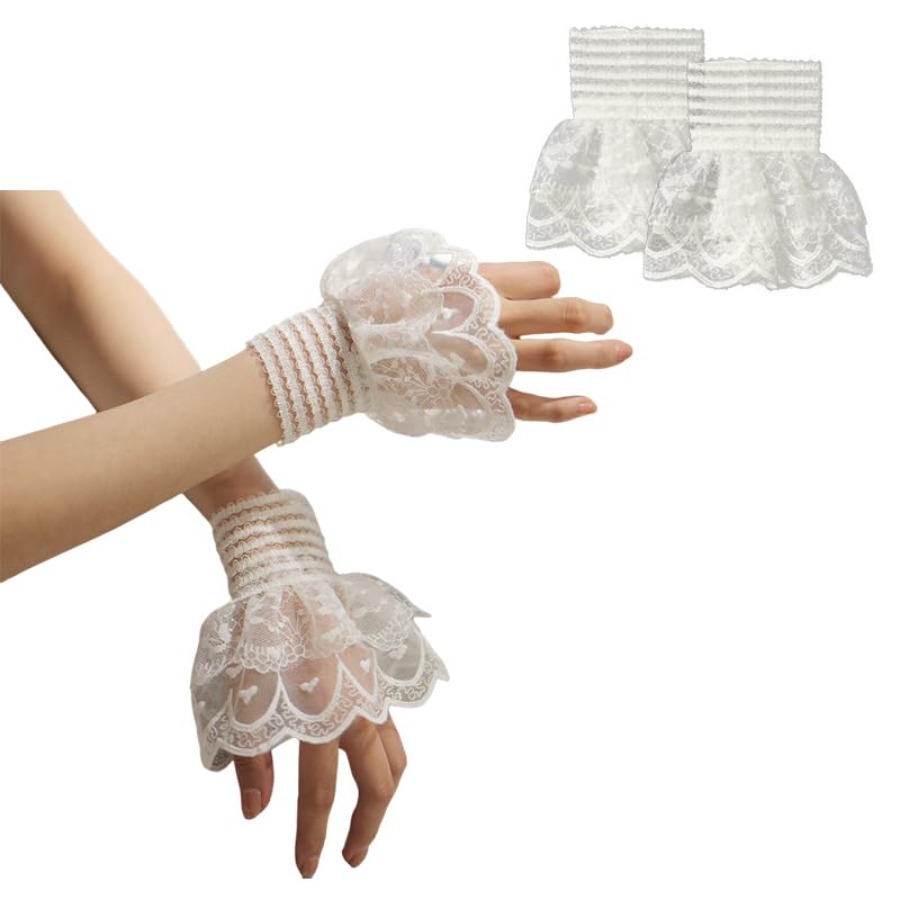Fingerless Glove Knit - MIUPOO Detachable Fake Sleeve, Floral Layered