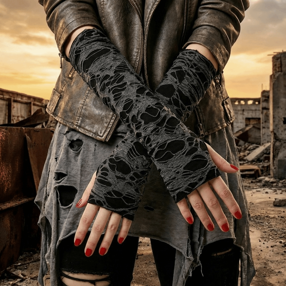 Vintage Long Punk Gloves Dark  - Fingerless Glove Knit のレビューと価格