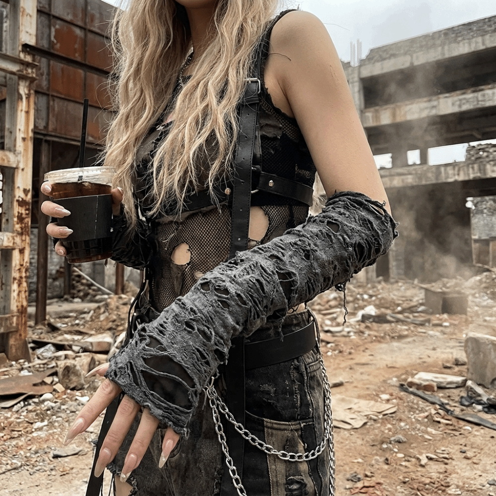 Vintage Long Punk Gloves Dark  - Fingerless Glove Knit のレビューと価格
