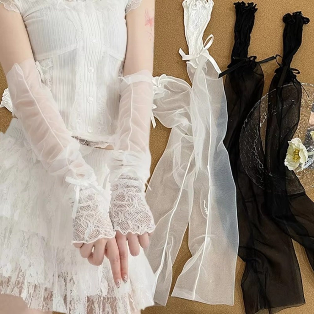 Y2K Lace Ruffle Mesh Gloves Bo - Fingerless Glove Knit のレビューと価格
