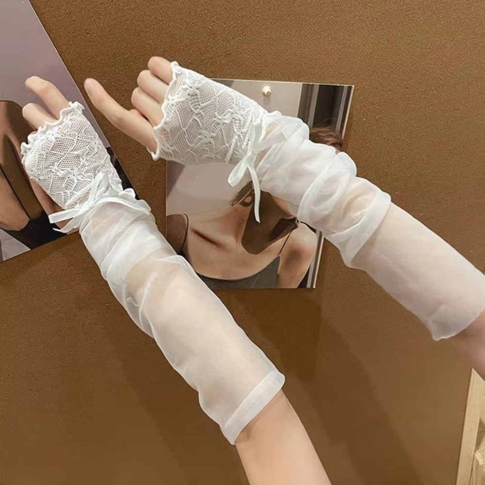 Y2K Lace Ruffle Mesh Gloves Bo - Fingerless Glove Knit のレビューと価格