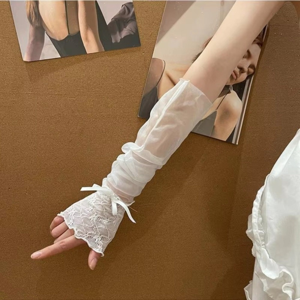 Y2K Lace Ruffle Mesh Gloves Bo - Fingerless Glove Knit のレビューと価格